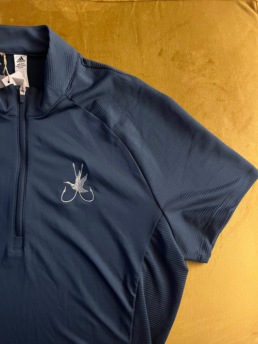 Adidas Women's Short Sleeve Mock Neck Zip Polo- Crew Navy